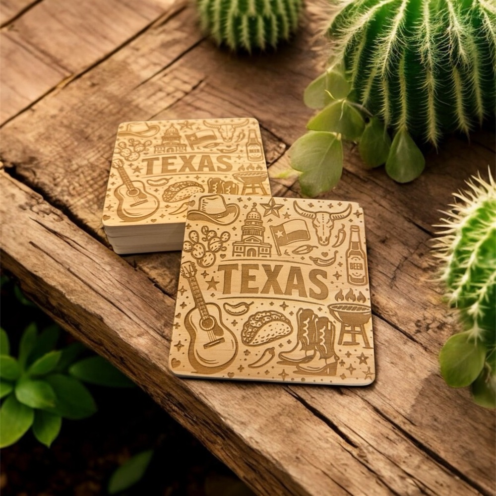 Texas Themed Wooden Coasters